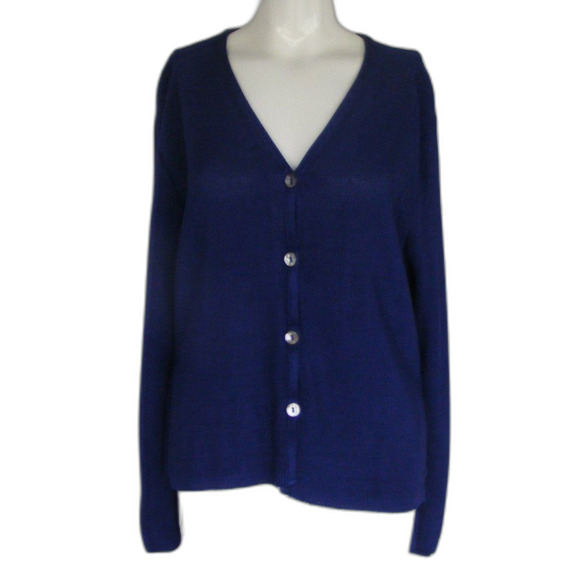 PRIVATE EDITION/CHICOS Cardigan, M/L, Mesh look, Blue, MOP buttons - Picture 7 of 10
